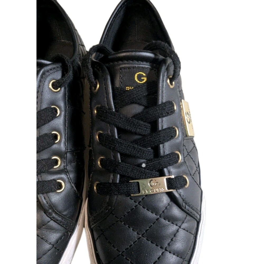 G by GUESS Backer Black Quilted Sneakers Gold Hardware Faux Leather Low Top 7M - Picture 12 of 13